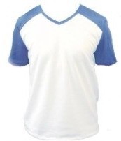 Белая футболка двухслойная с синим воротом и синими рукавами (+печать А4)